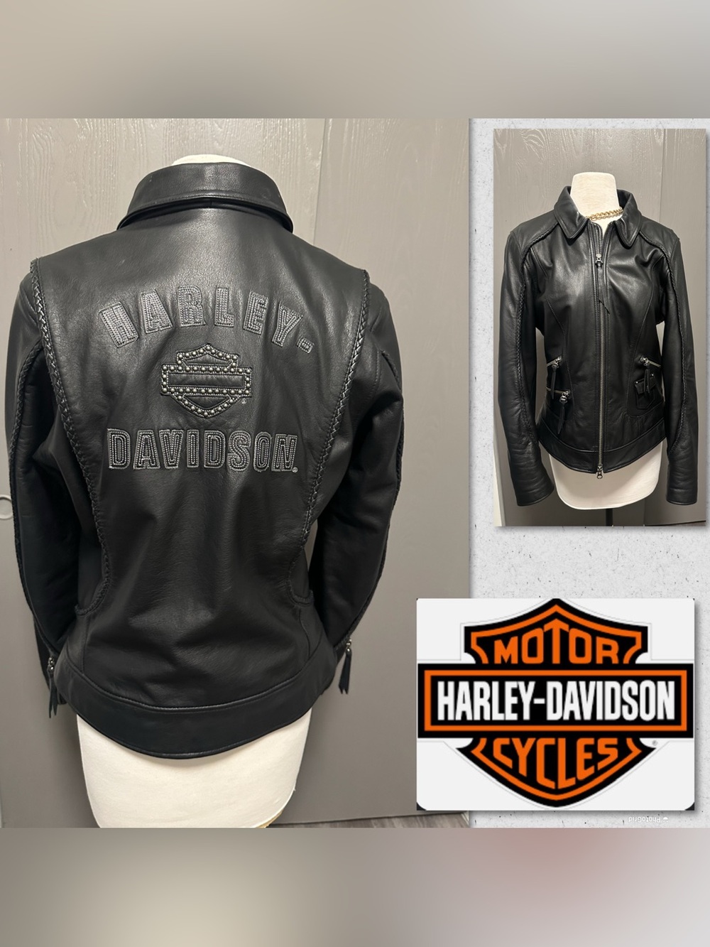 Harley-Davidson Black Leather Stud-Accent Riding Jacket